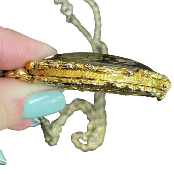 Vintage Max Factor Locket Pendant Necklace Gold Tone Solid Perfume Roses READ - Picture 10 of 11